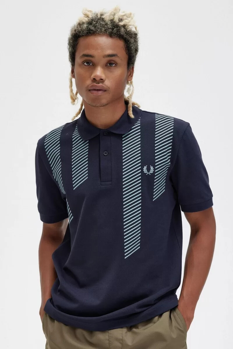 fred perry glitch stripe mens polo shirt navy