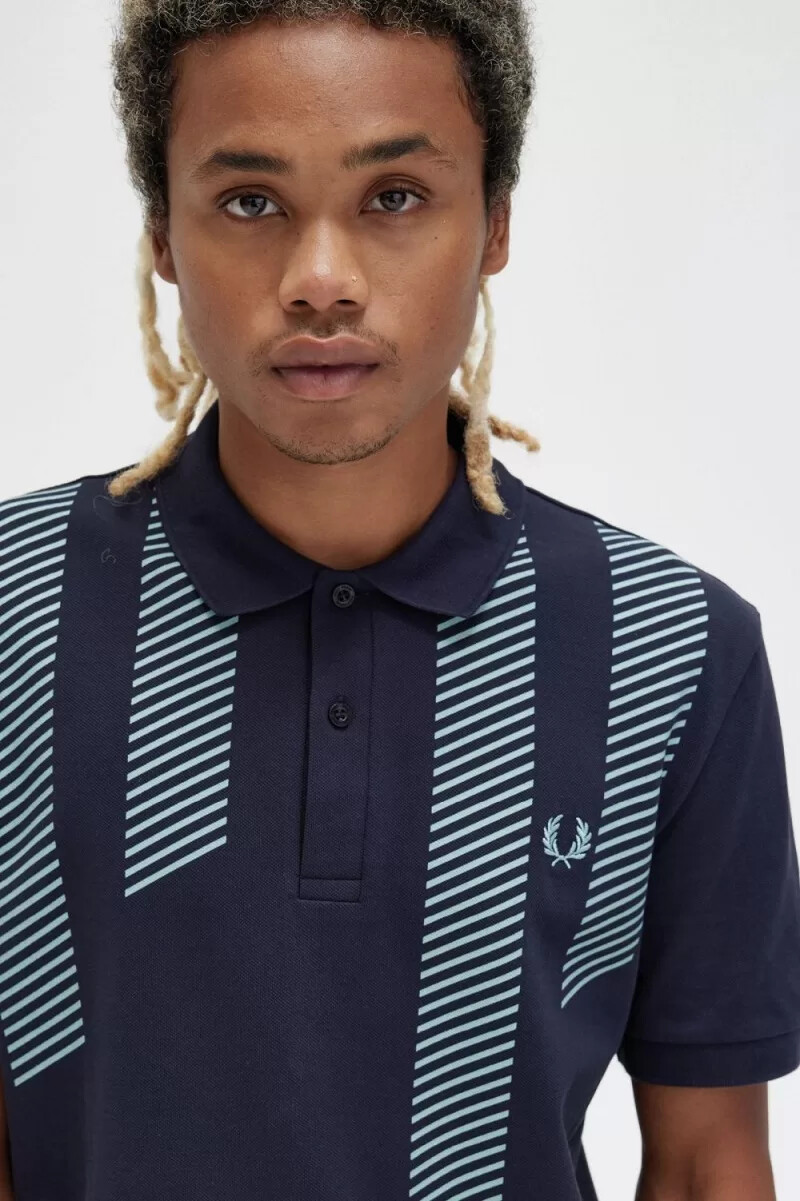 fred perry glitch stripe mens polo shirt navy
