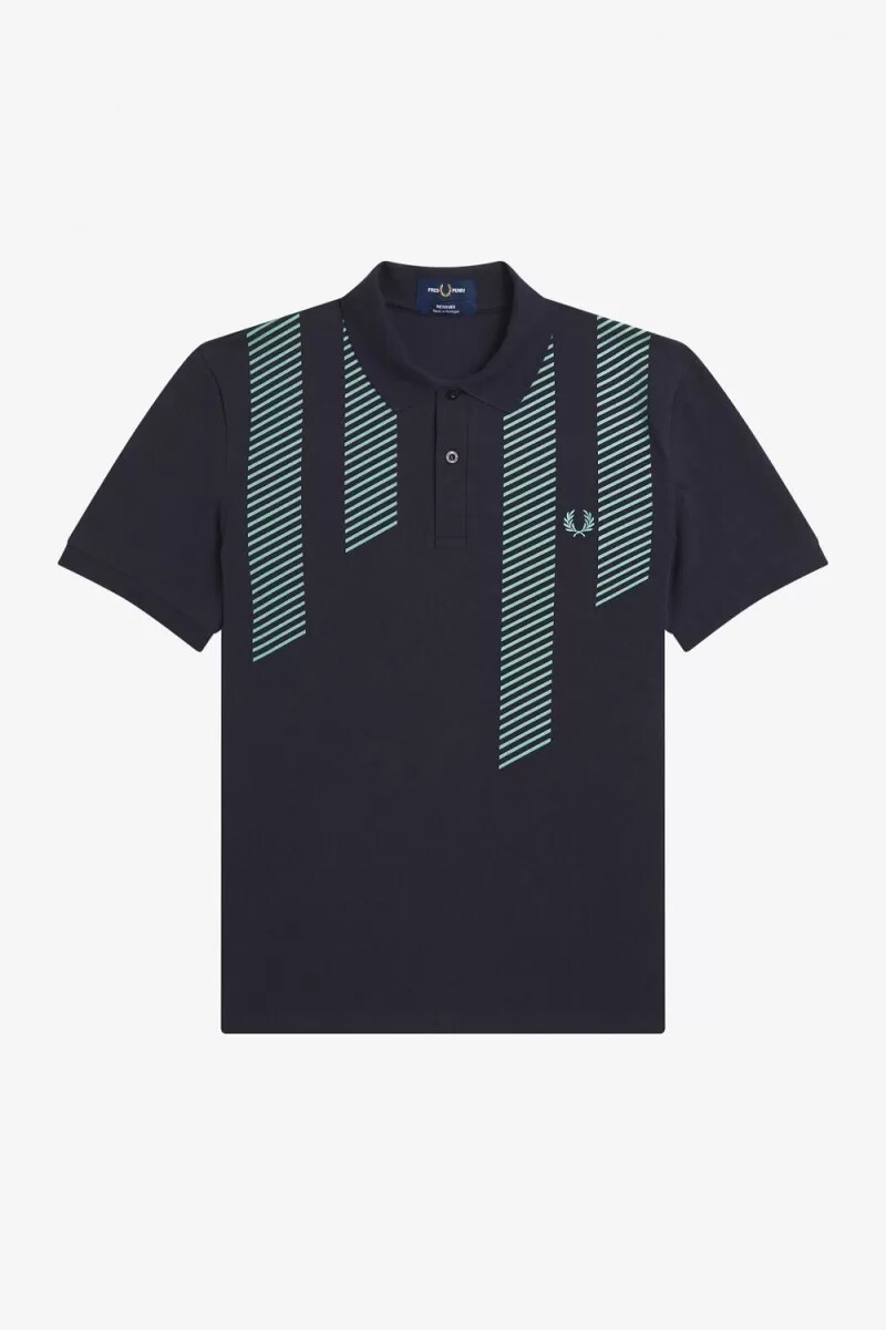 fred perry glitch stripe mens polo shirt navy