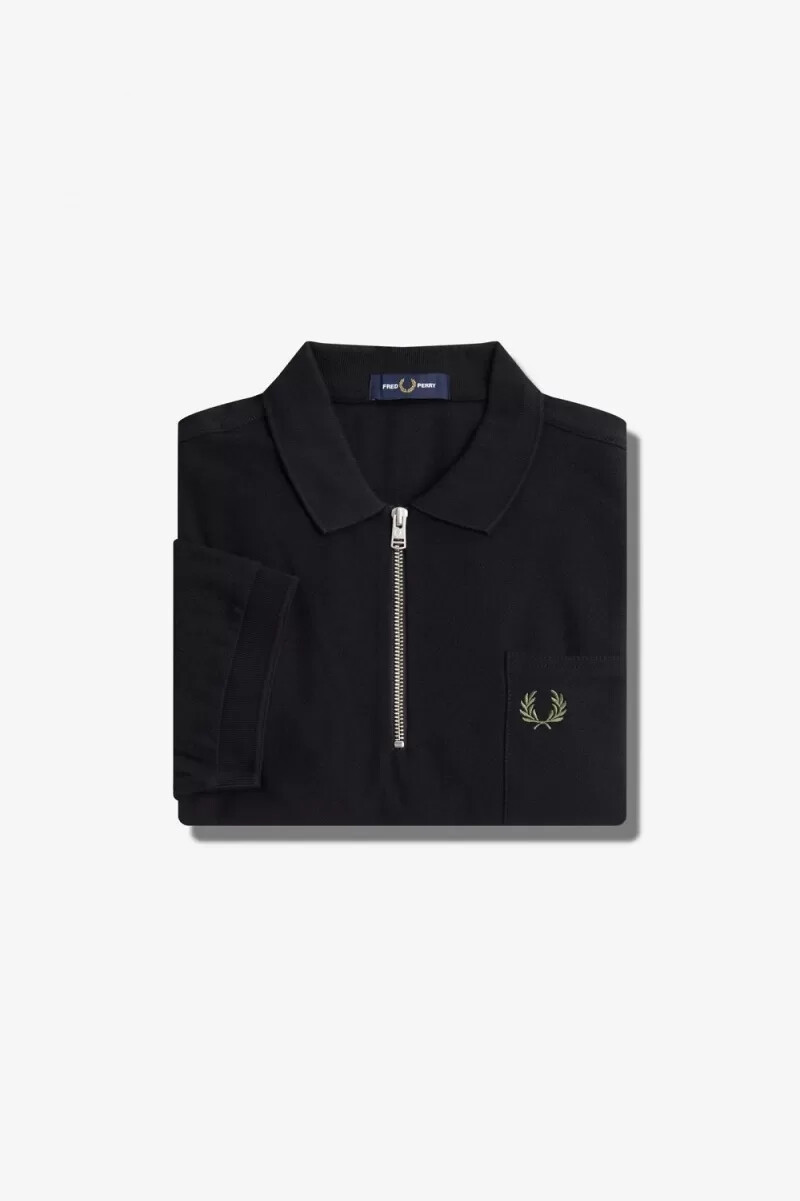 fred perry textured zip neck mens polo shirt black