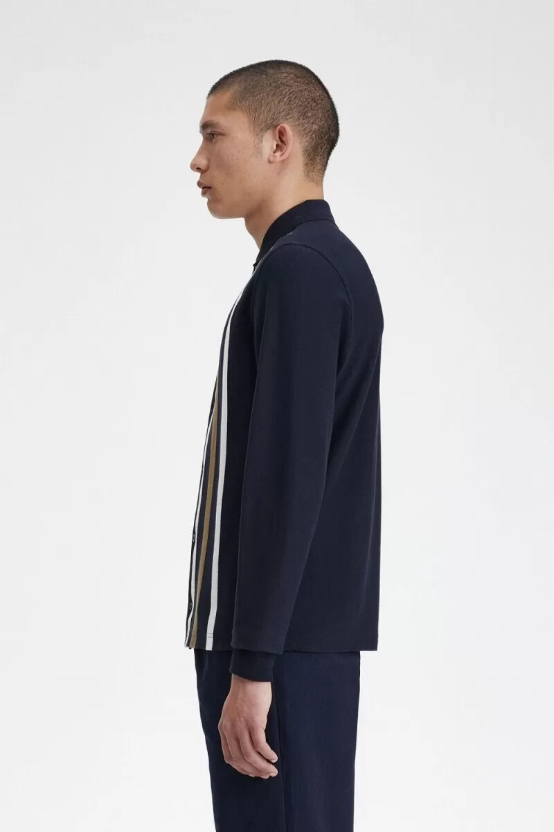 fred perry gradient stripe long sleeve mens polo shirt navy