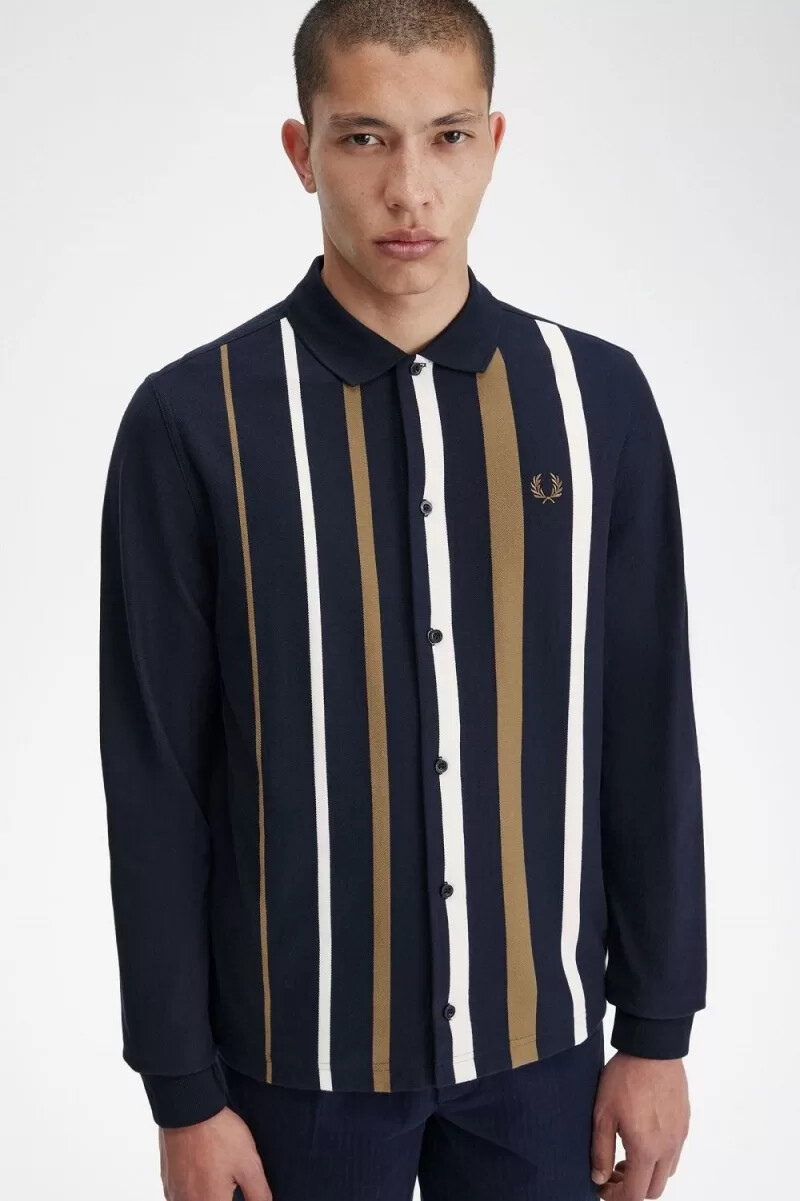 fred perry gradient stripe long sleeve mens polo shirt navy