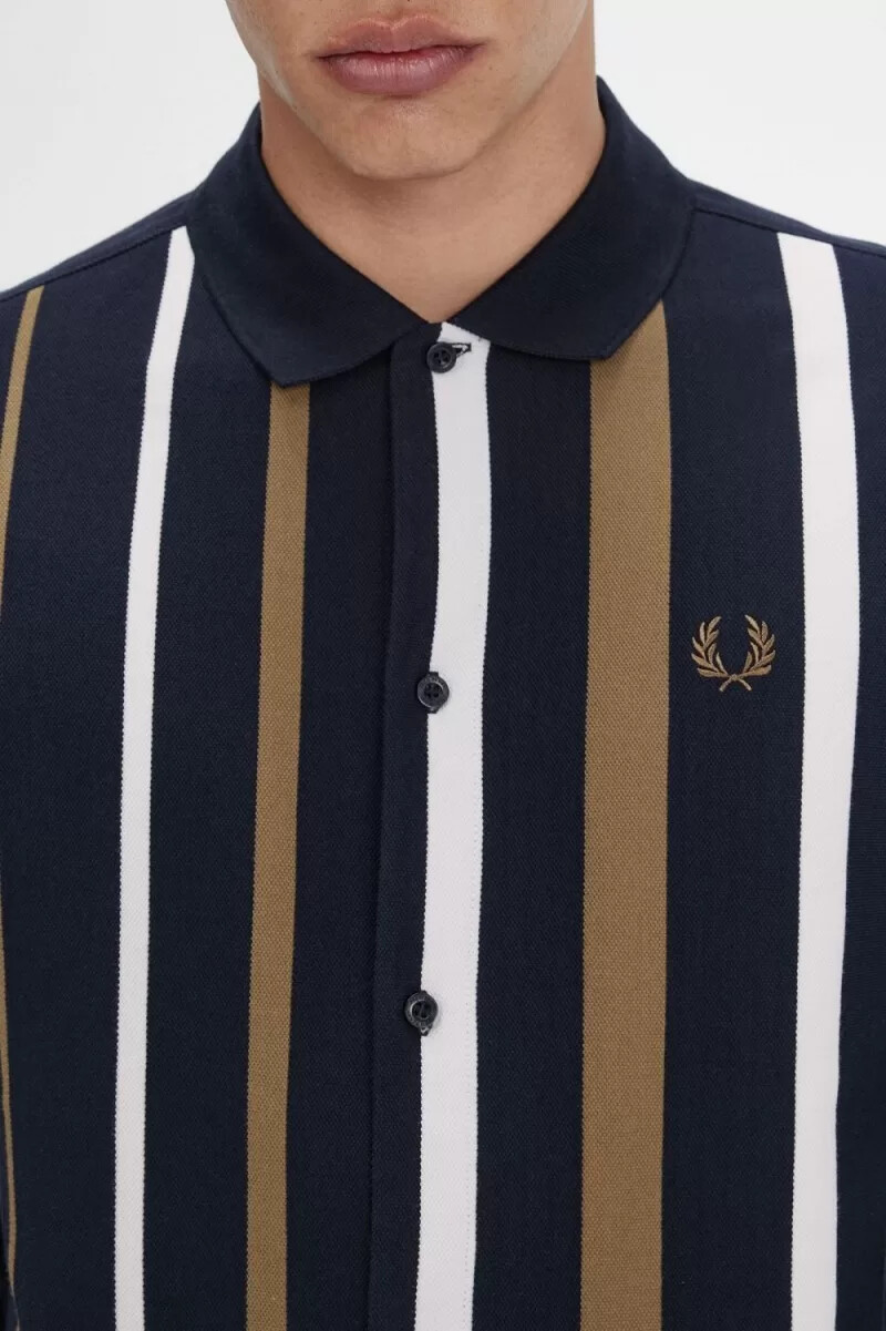 fred perry gradient stripe long sleeve mens polo shirt navy