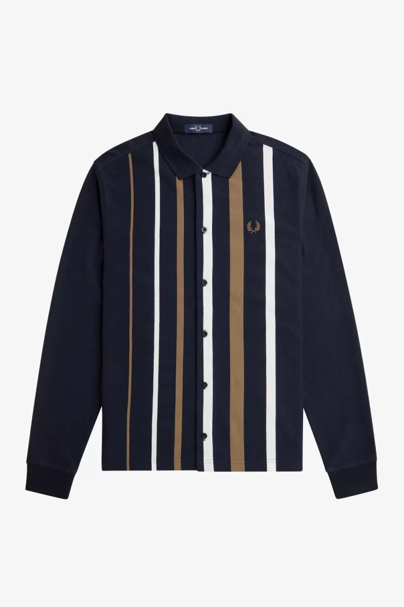 fred perry gradient stripe long sleeve mens polo shirt navy