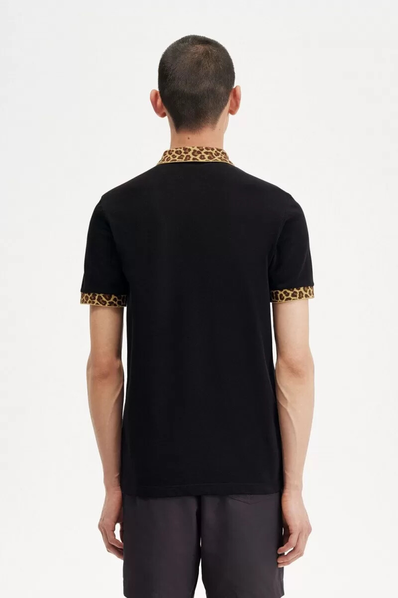 fred perry noongoons leopard print mens polo shirt black