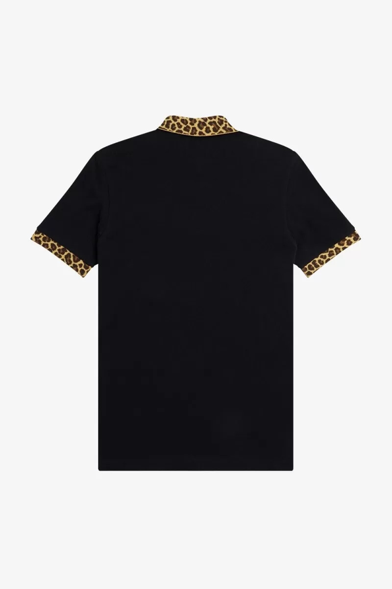fred perry noongoons leopard print mens polo shirt black