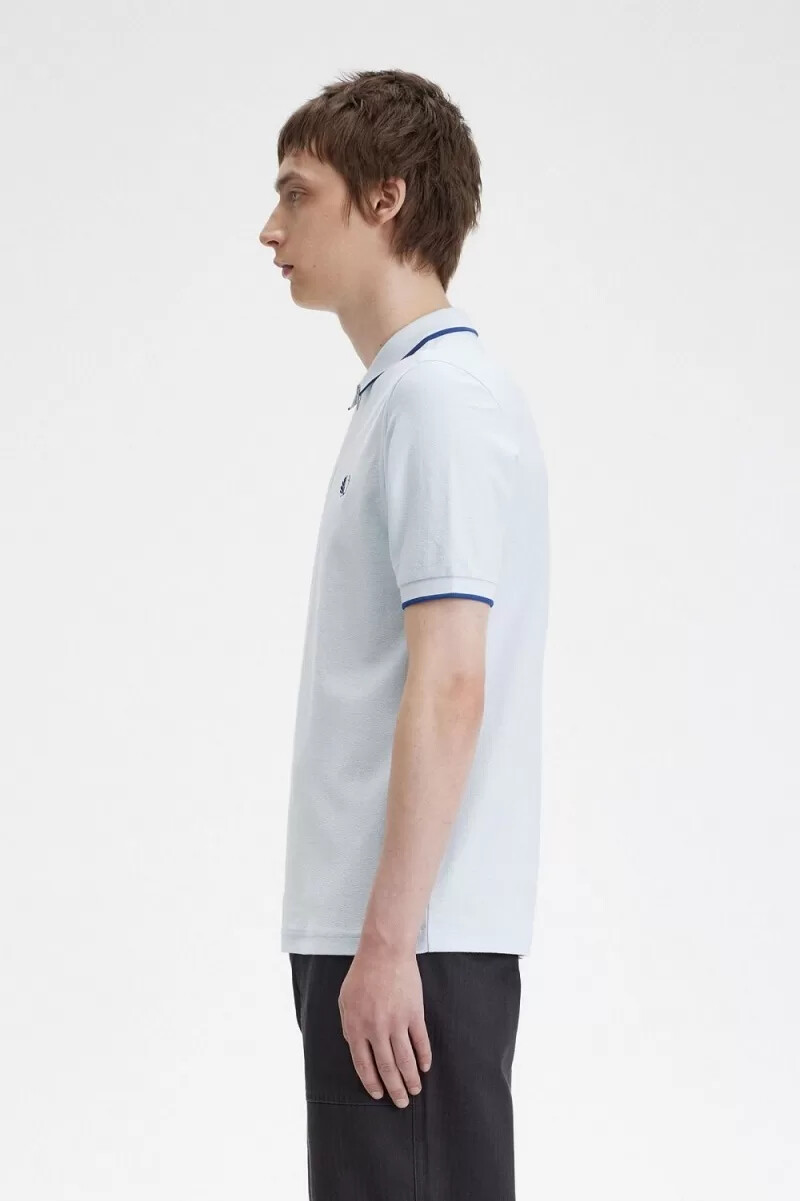 fred perry crepe pique zip neck mens polo shirt light aqua