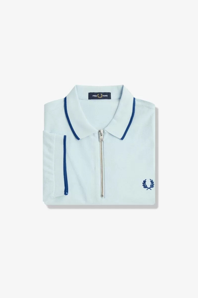 fred perry crepe pique zip neck mens polo shirt light aqua