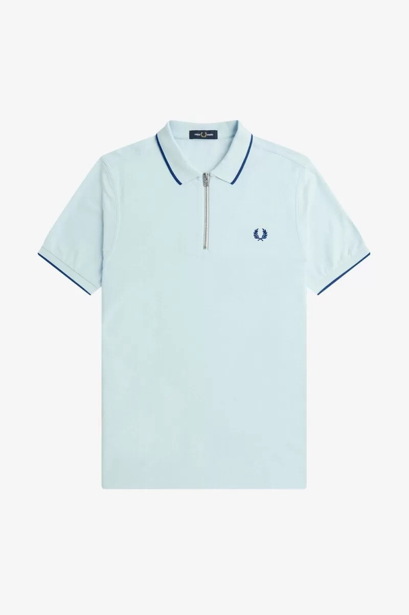 fred perry crepe pique zip neck mens polo shirt light aqua