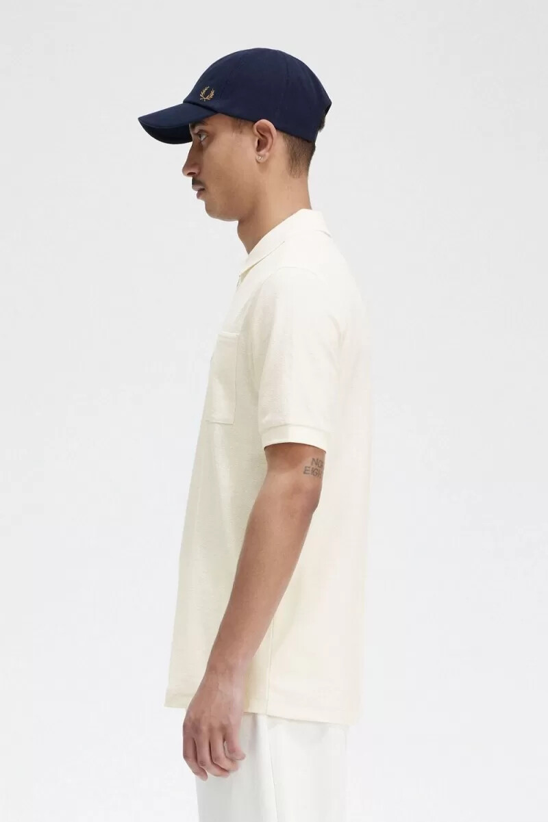 fred perry textured zip neck mens polo shirt beige