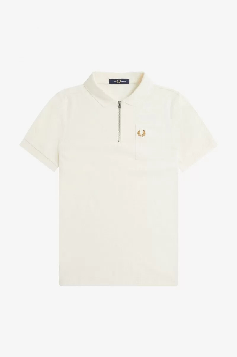 fred perry textured zip neck mens polo shirt beige