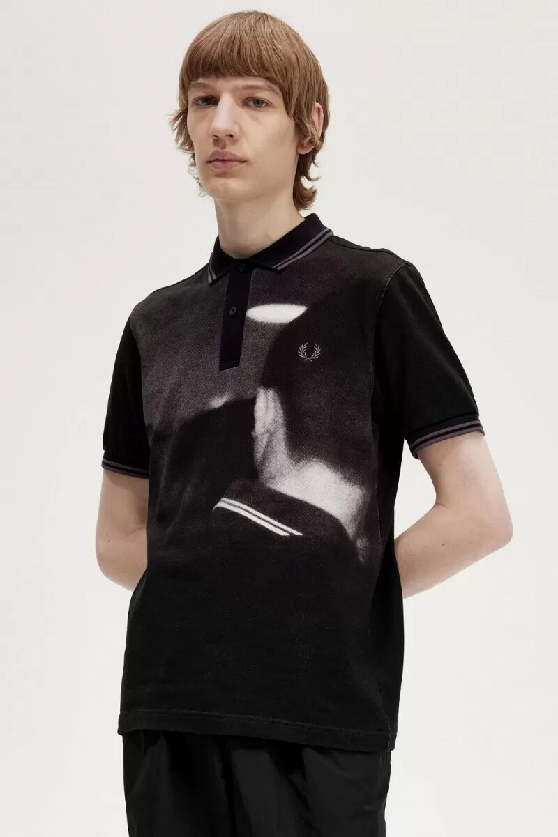fred perry rave graphic mens polo shirt black