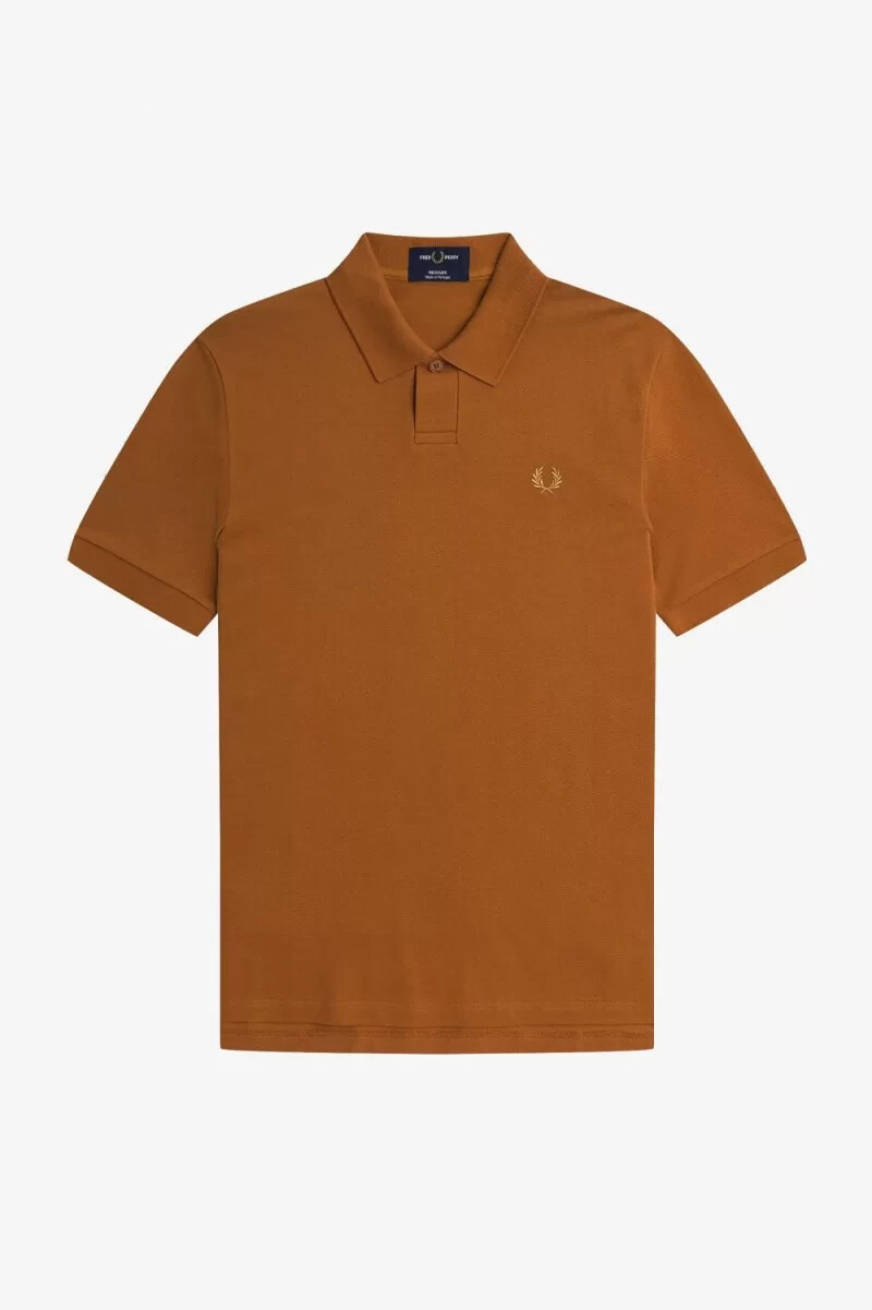 fred perry one button mens polo shirt dark coffee