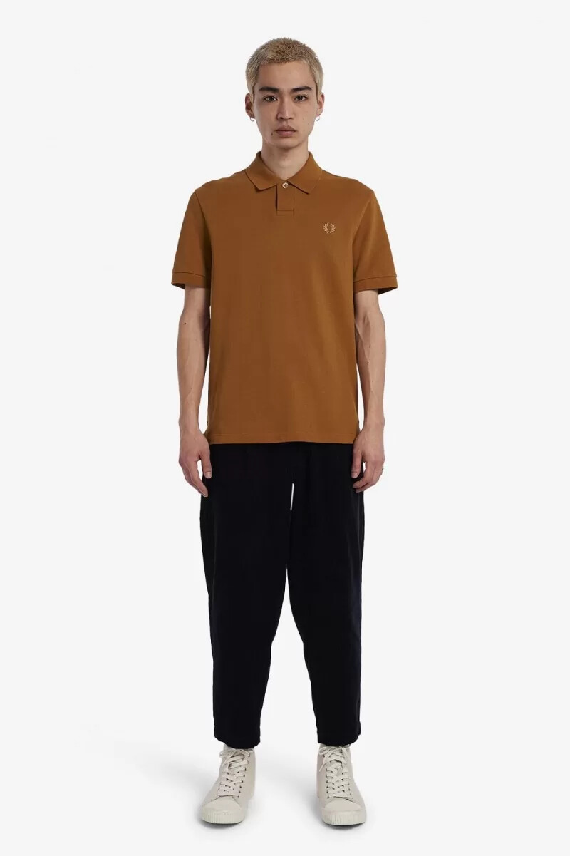 fred perry one button mens polo shirt dark coffee