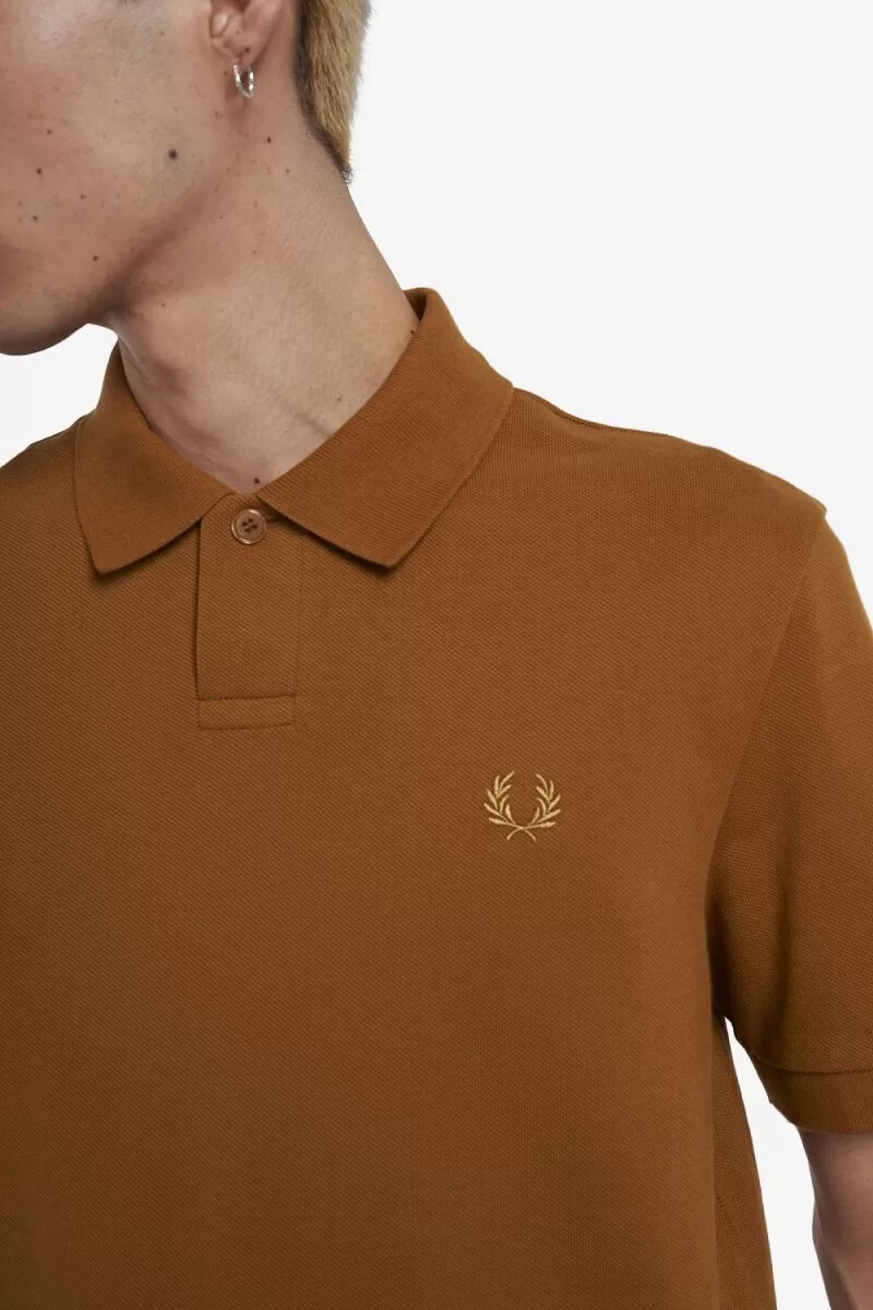 fred perry one button mens polo shirt dark coffee