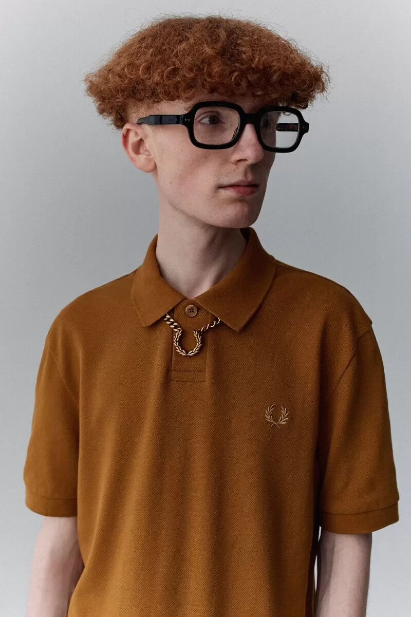 fred perry one button mens polo shirt dark coffee