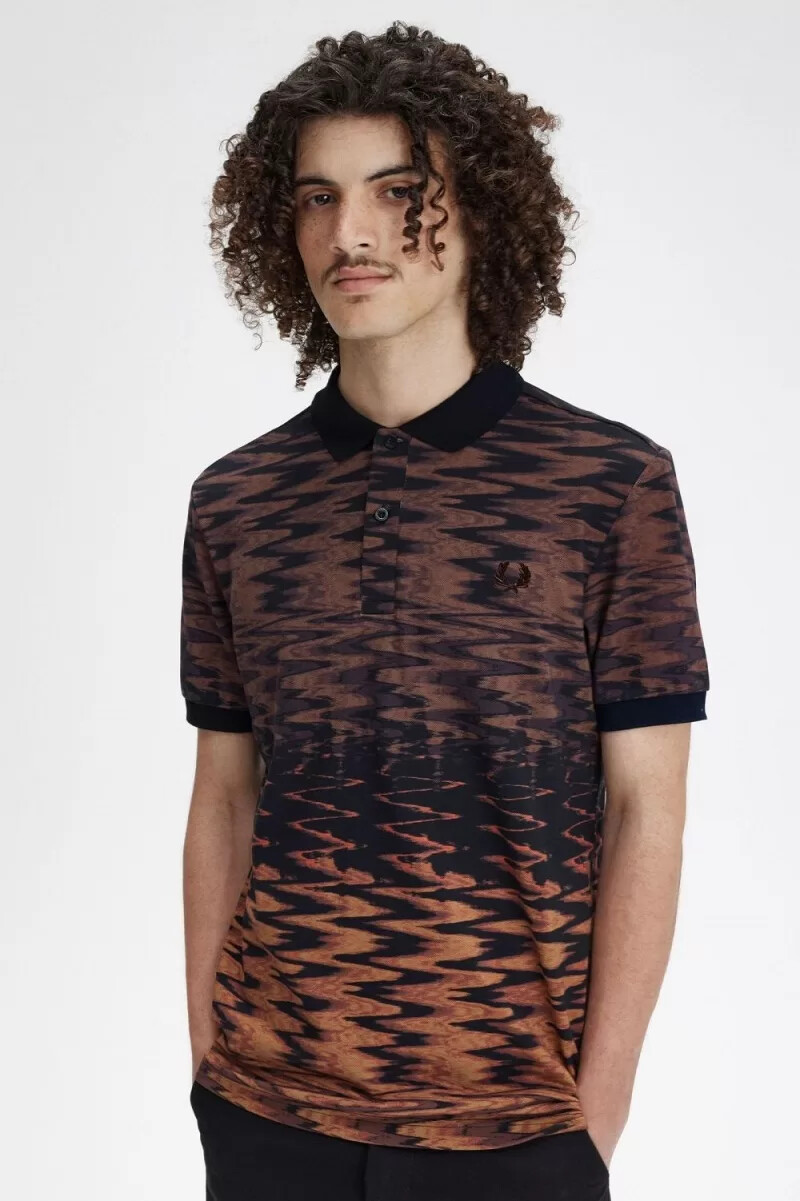 fred perry wave graphic mens polo shirt black