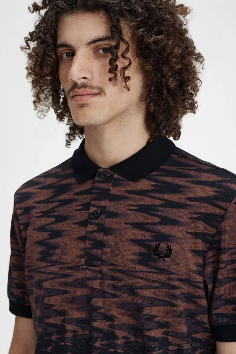 fred perry wave graphic mens polo shirt black