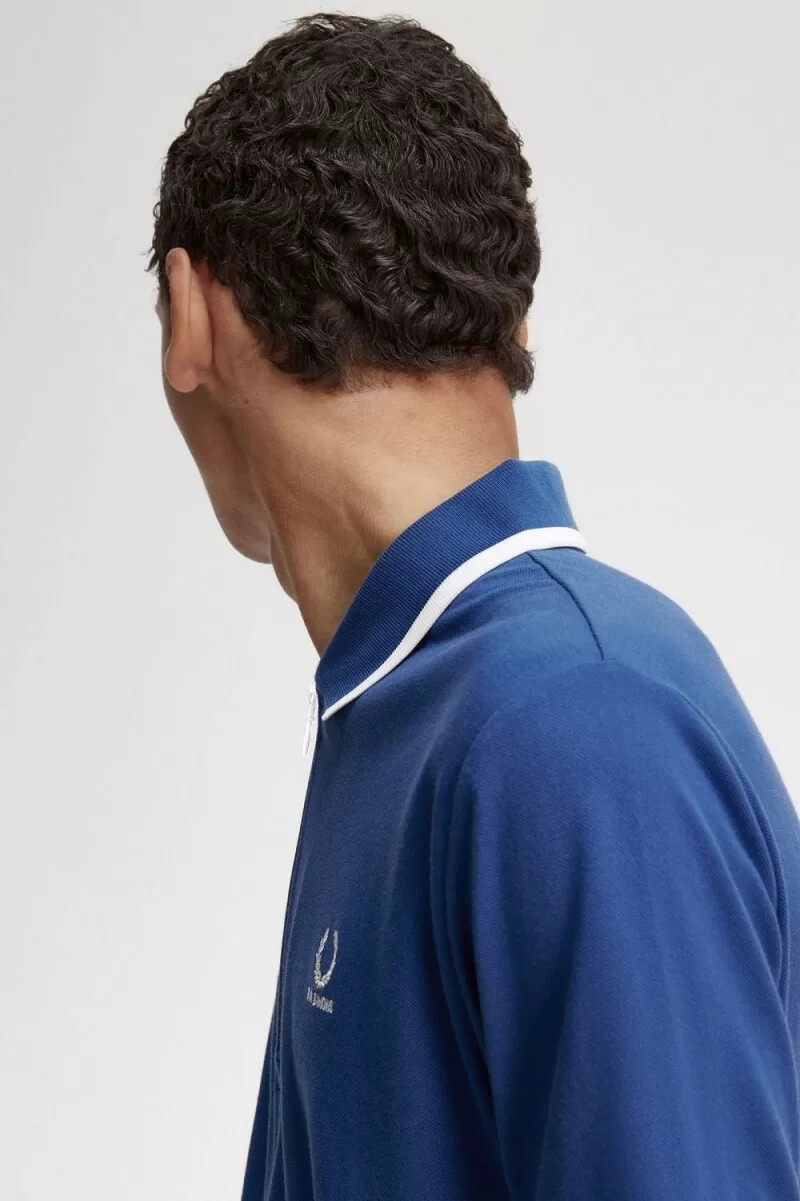 fred perry half zip mens polo shirt royal blue