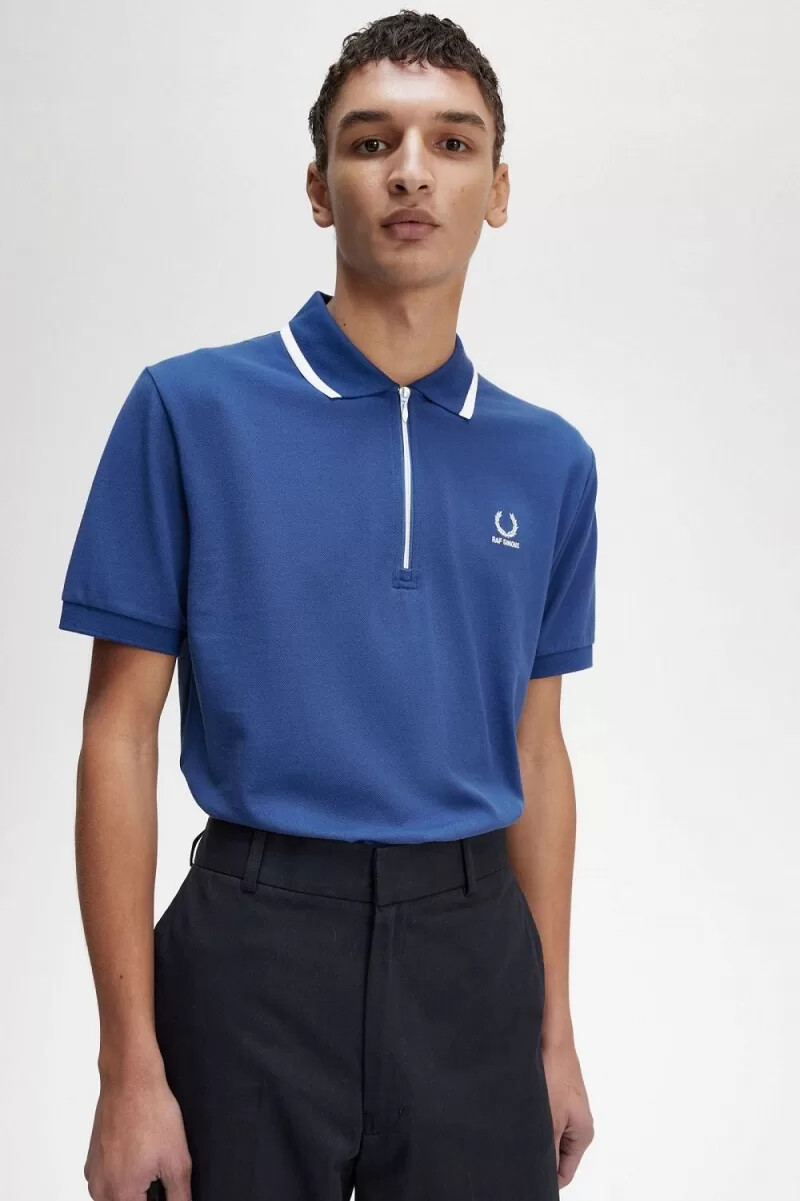 fred perry half zip mens polo shirt royal blue