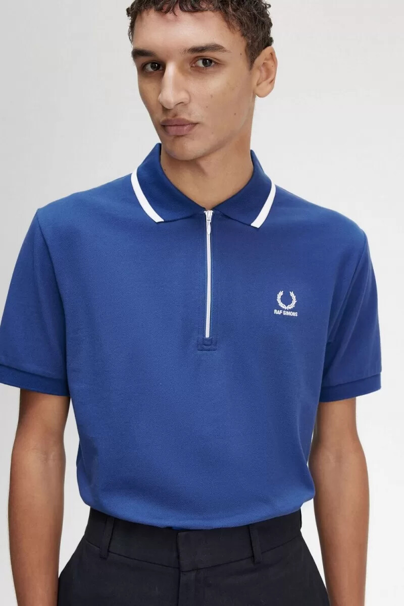 fred perry half zip mens polo shirt royal blue