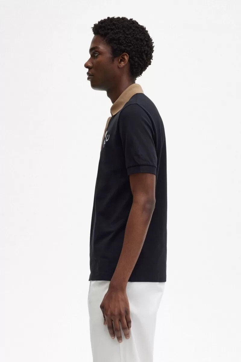 fred perry contrast collar mens polo shirt black