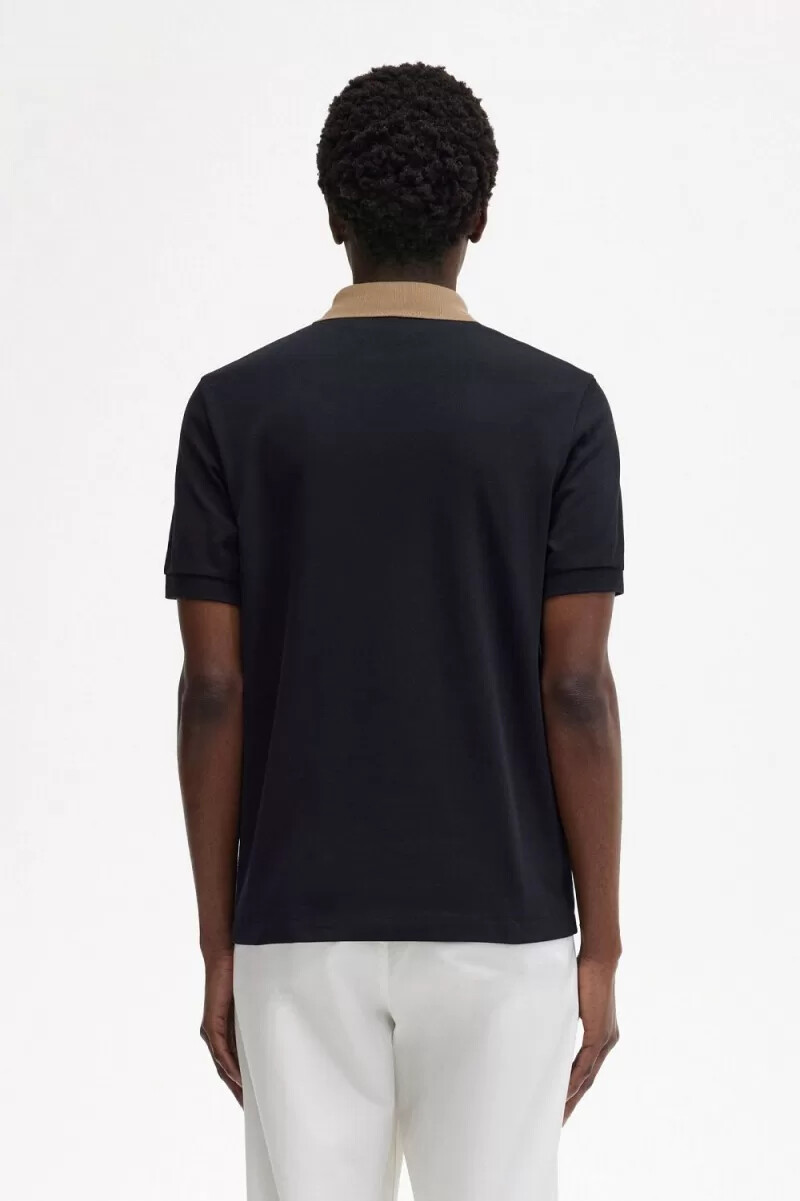 fred perry contrast collar mens polo shirt black