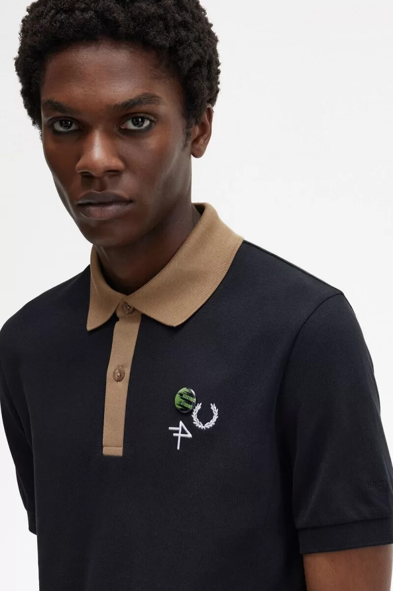 fred perry contrast collar mens polo shirt black