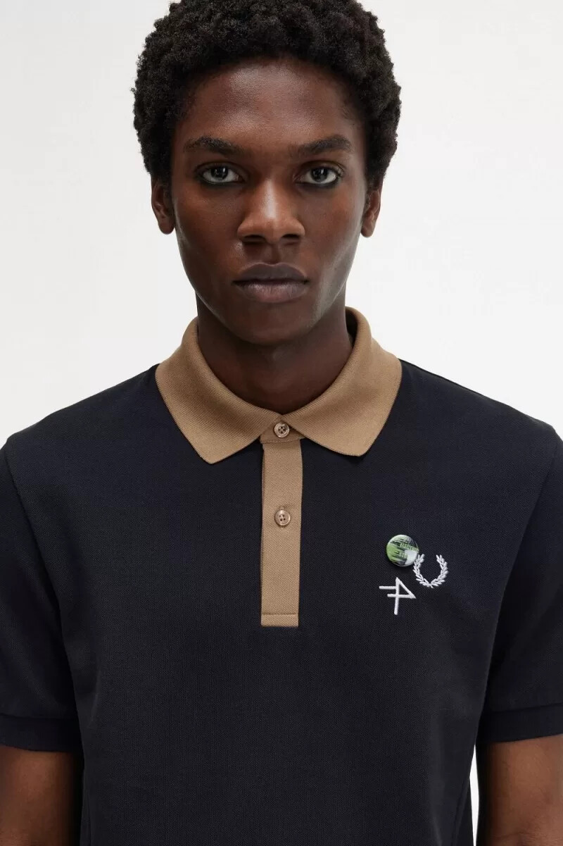 fred perry contrast collar mens polo shirt black