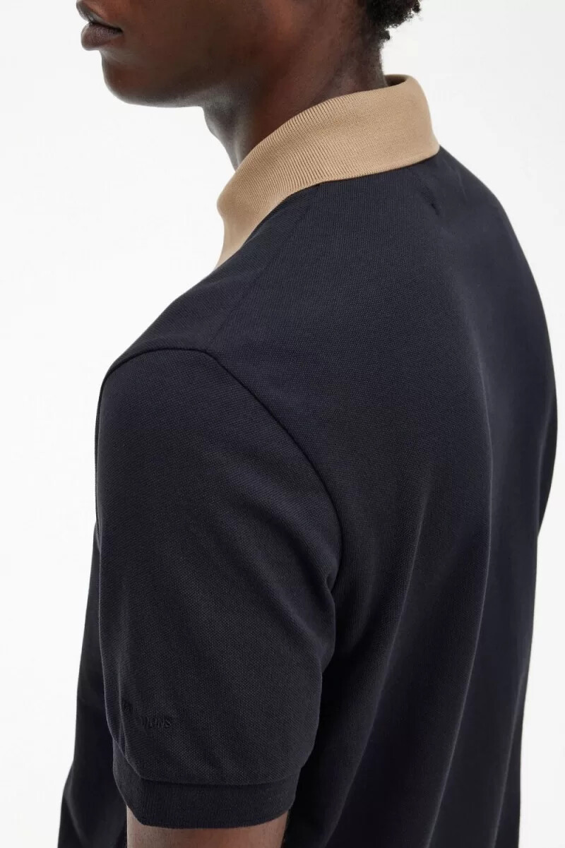 fred perry contrast collar mens polo shirt black