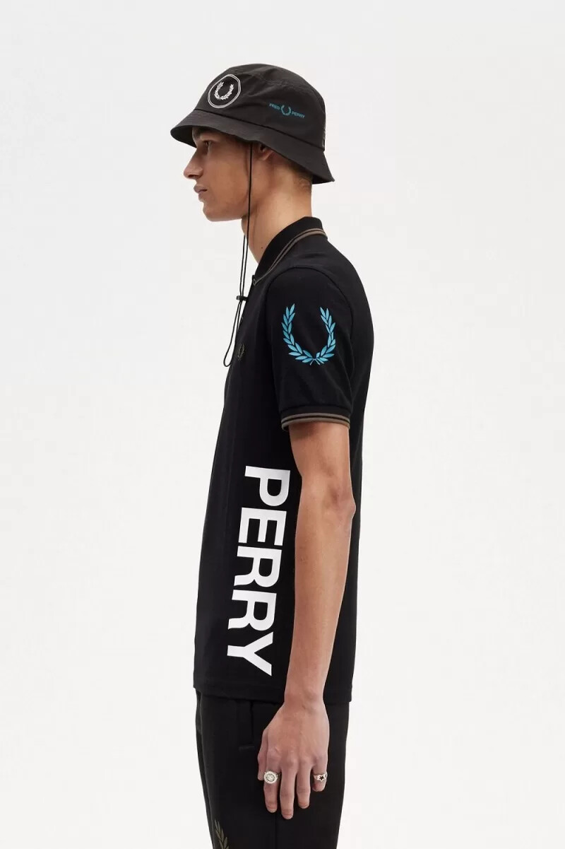 fred perry graphic branded mens polo shirt black