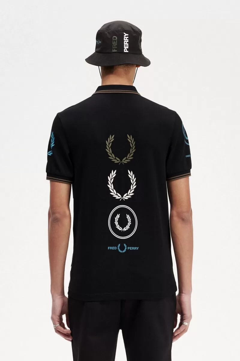 fred perry graphic branded mens polo shirt black