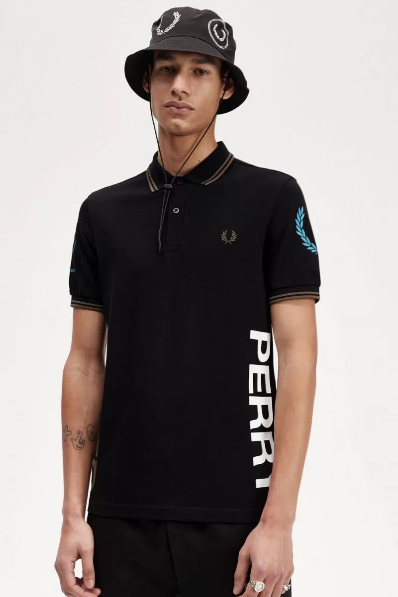fred perry graphic branded mens polo shirt black