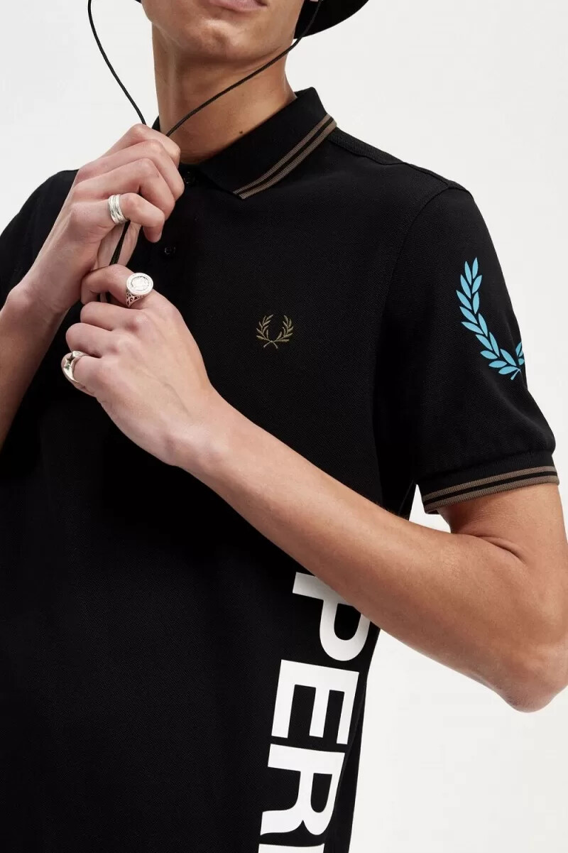 fred perry graphic branded mens polo shirt black