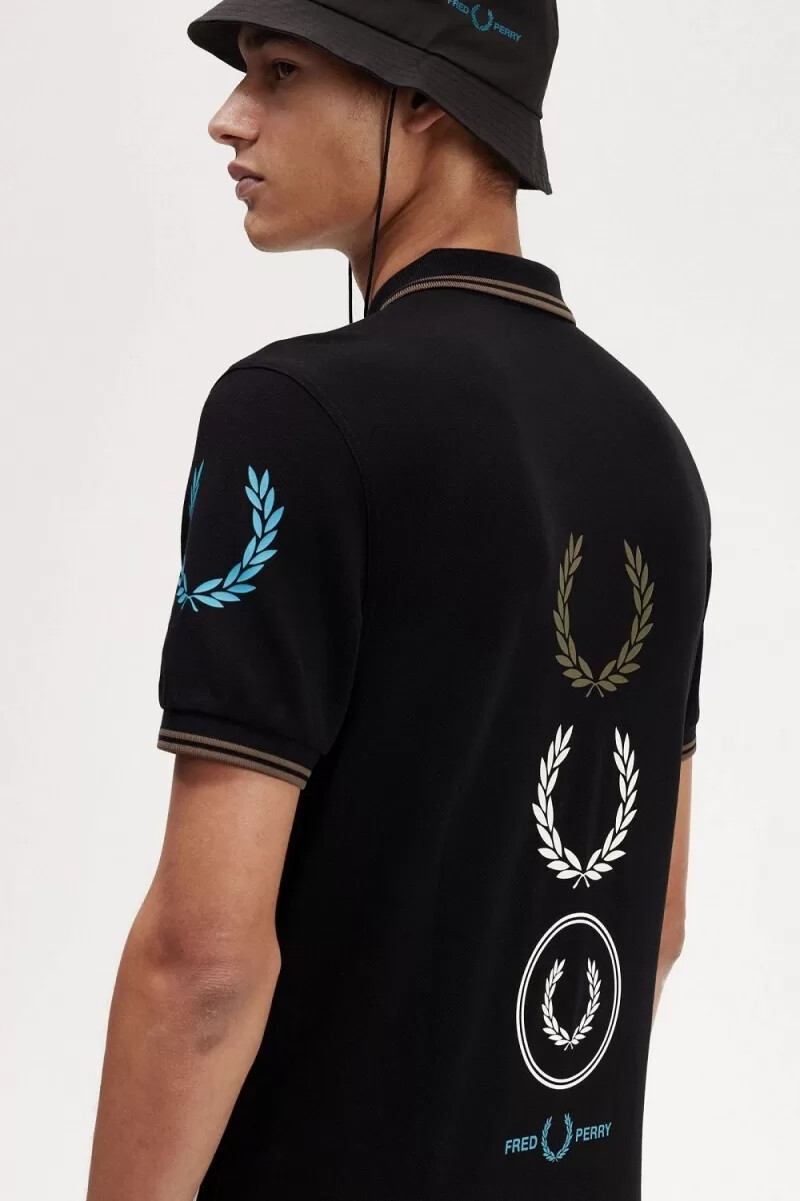 fred perry graphic branded mens polo shirt black