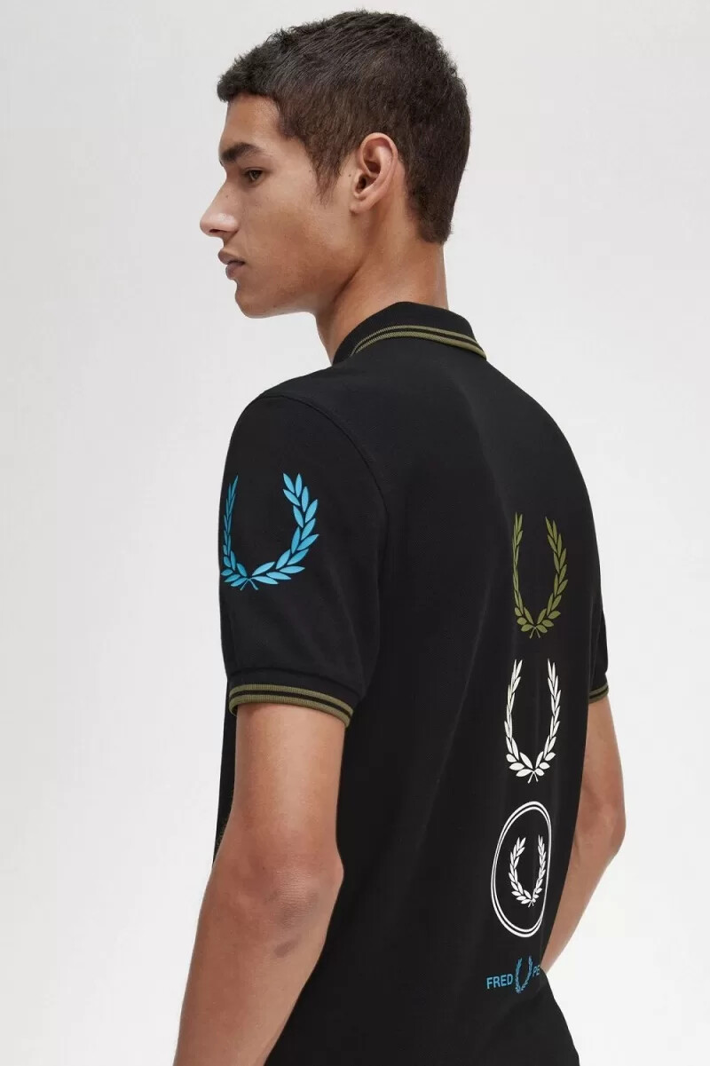 fred perry graphic branded mens polo shirt black