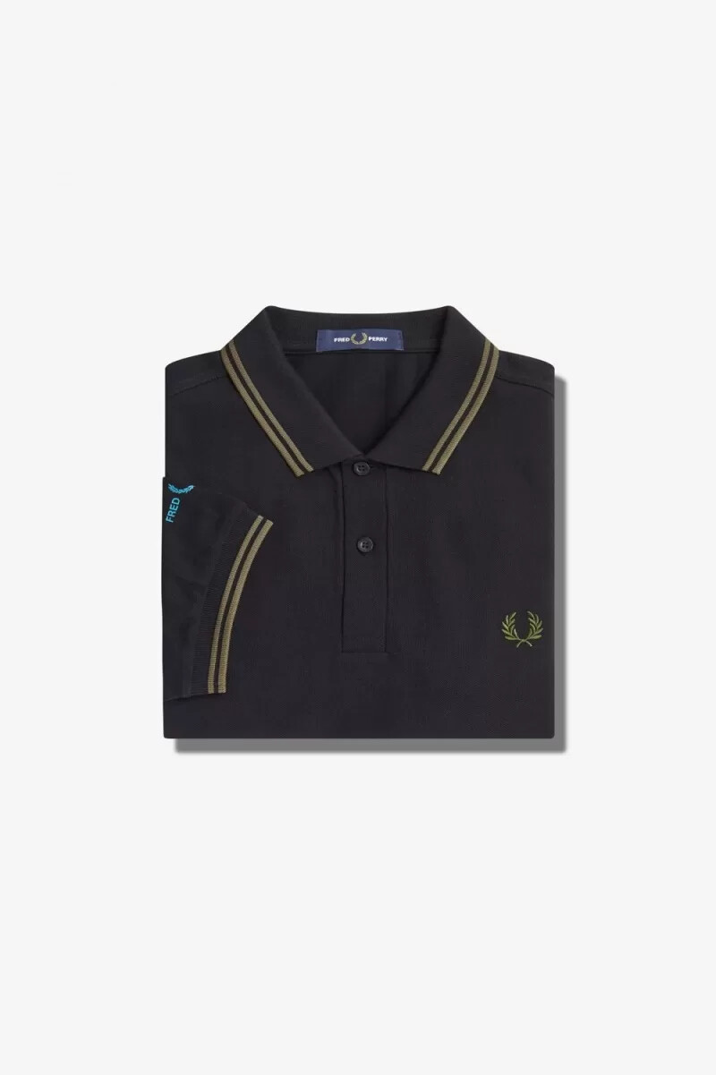 fred perry graphic branded mens polo shirt black
