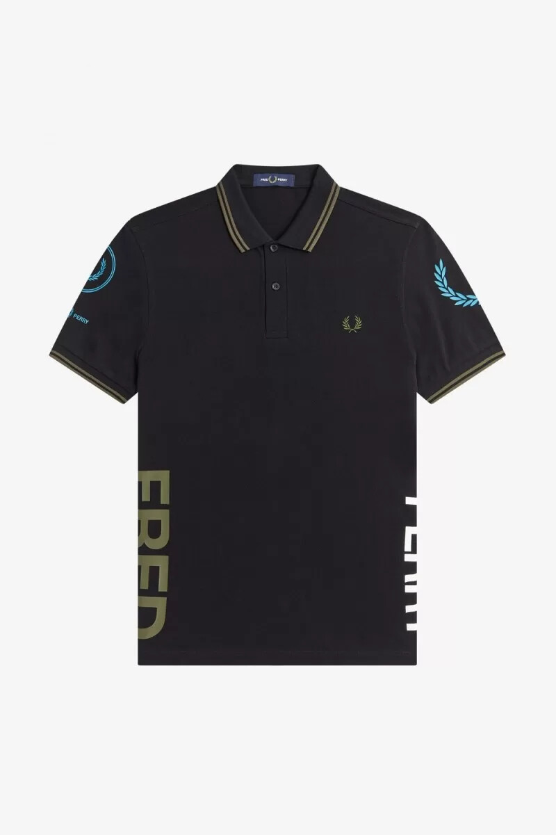 fred perry graphic branded mens polo shirt black