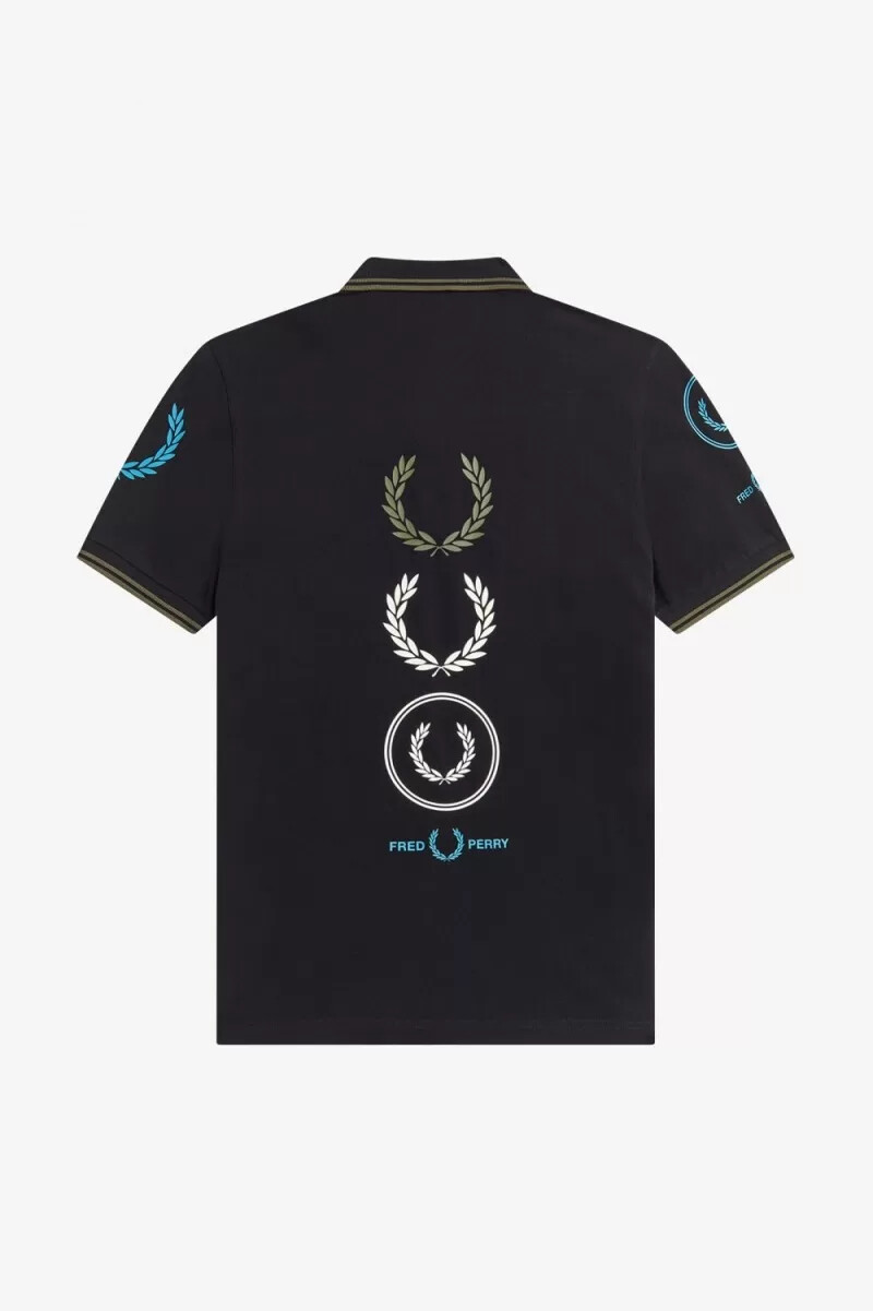 fred perry graphic branded mens polo shirt black