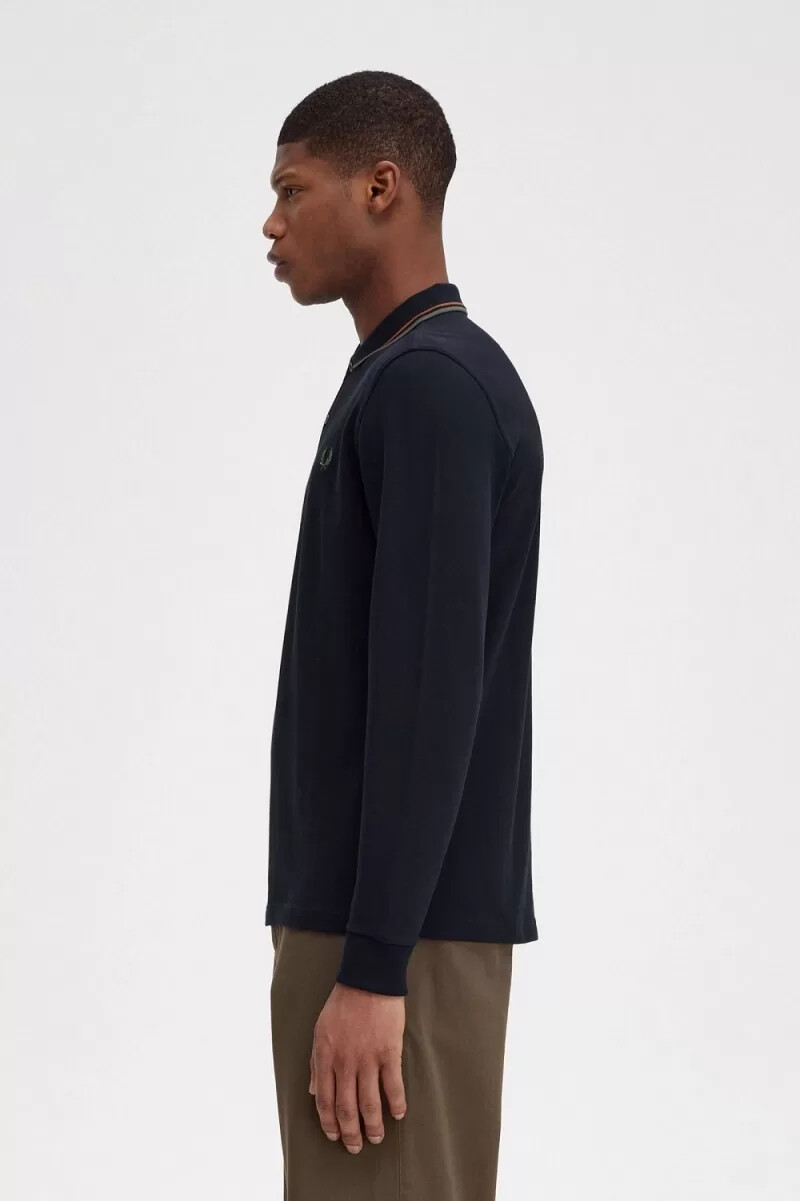 fred perry m3636 mens shirt navy brown field green