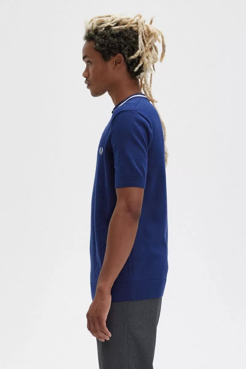 fred perry cable knit henley mens shirt french navy