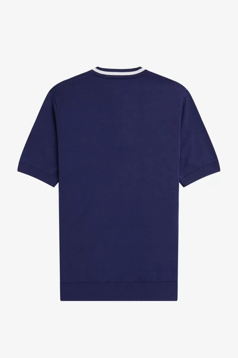 fred perry cable knit henley mens shirt french navy