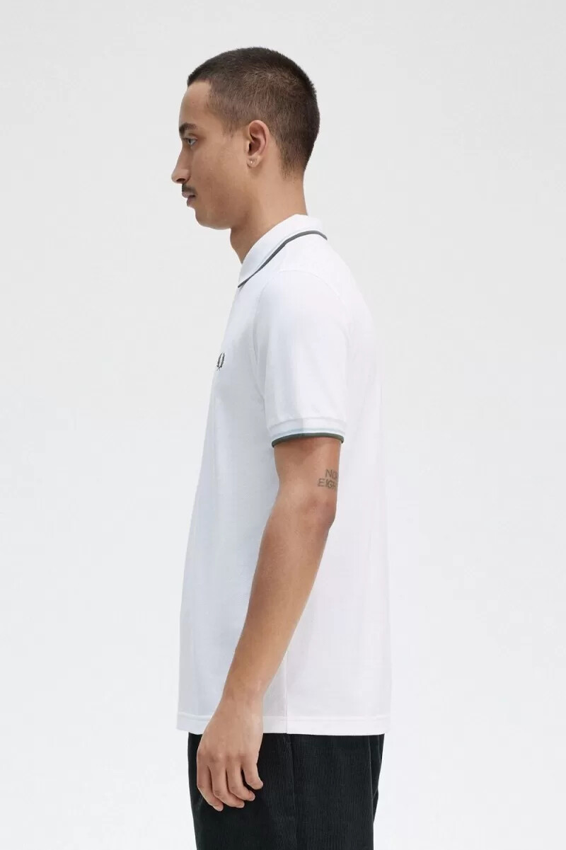 fred perry m3600 mens shirt white light aqua field green