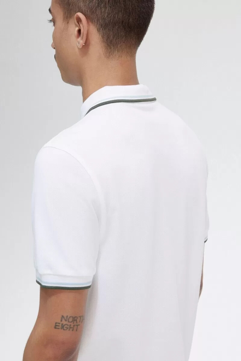 fred perry m3600 mens shirt white light aqua field green