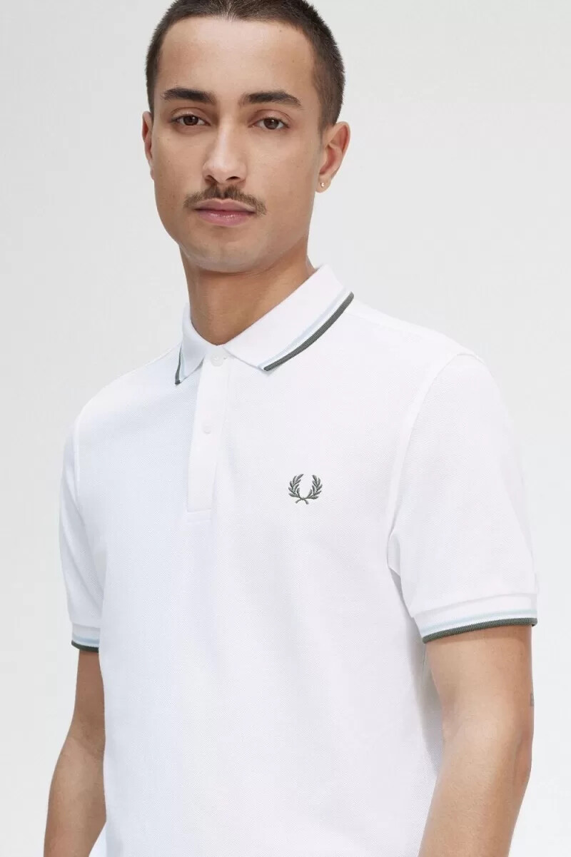 fred perry m3600 mens shirt white light aqua field green