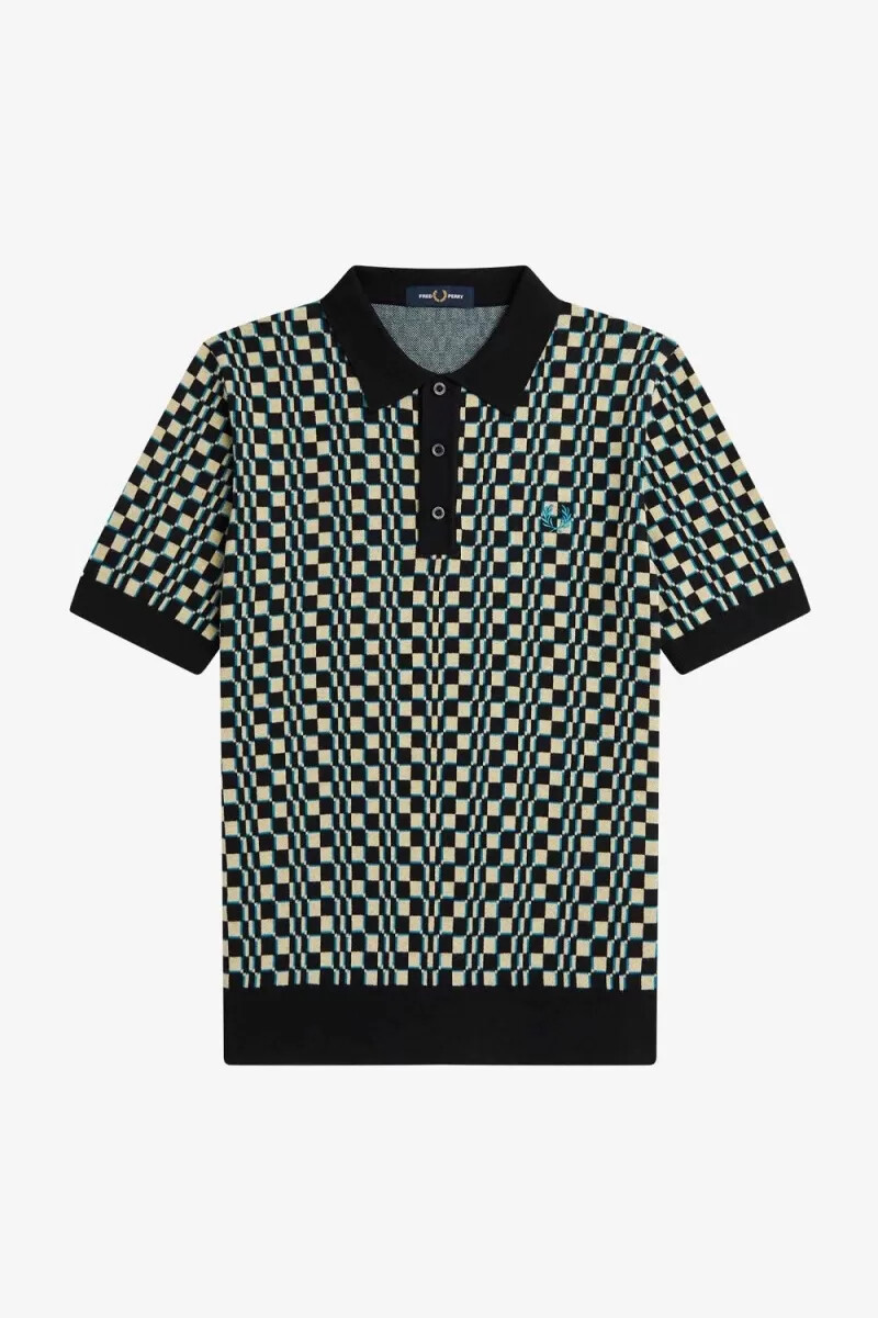 fred perry glitch chequerboard knitted mens shirt light mint black