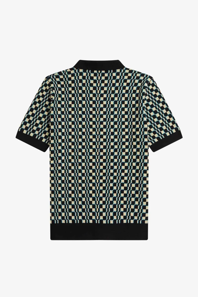 fred perry glitch chequerboard knitted mens shirt light mint black