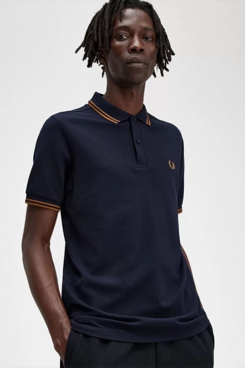 fred perry m3600 mens shirt navy dark coffee