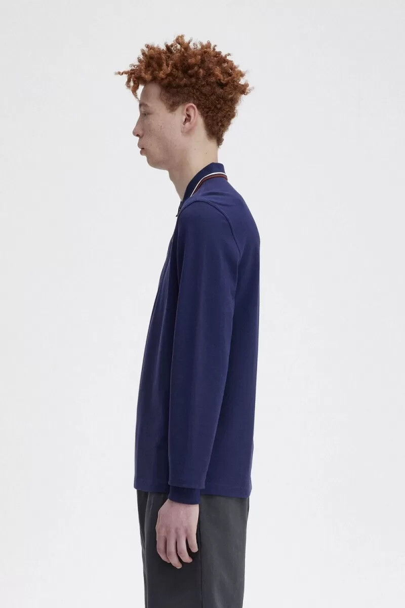 fred perry m3636 mens shirt french navy beige whisky brown