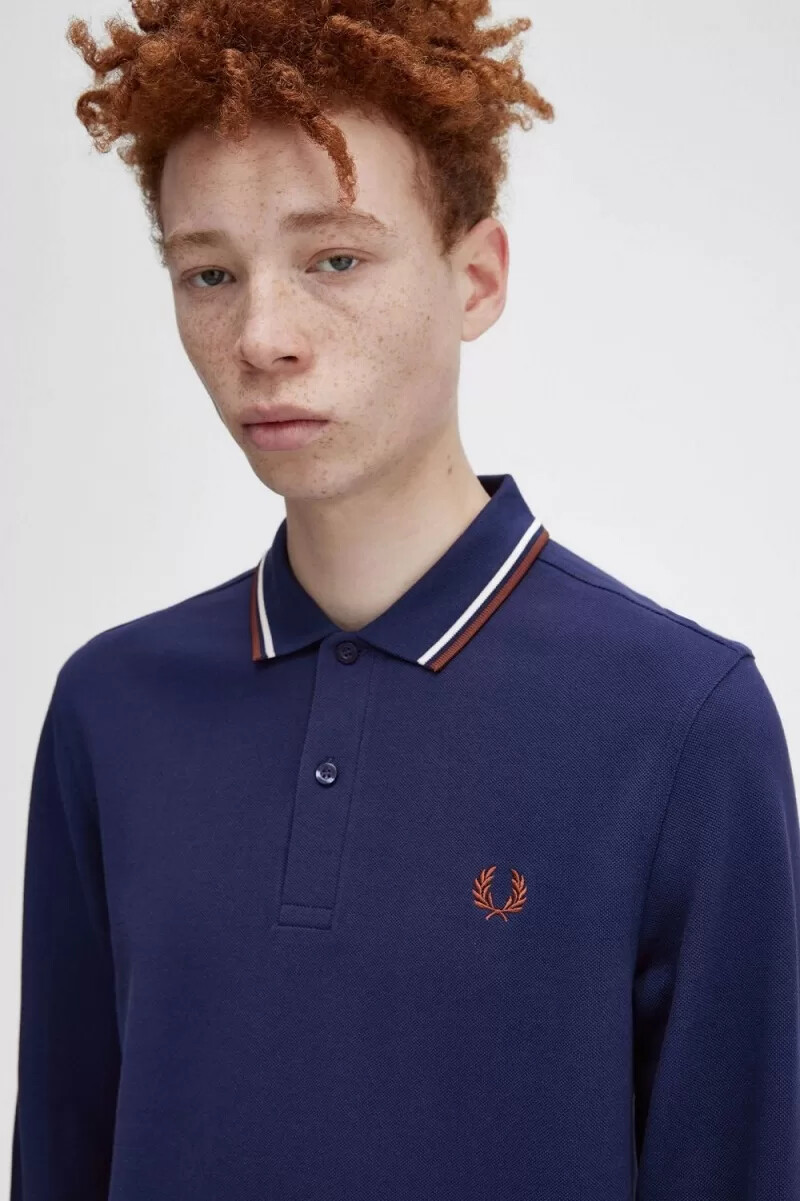 fred perry m3636 mens shirt french navy beige whisky brown